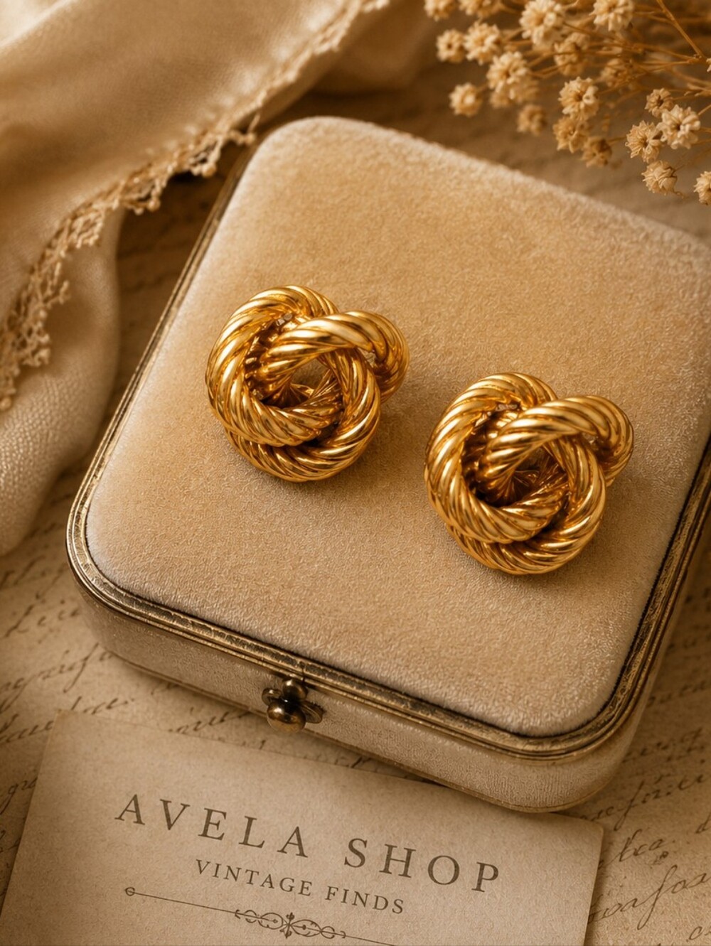 Vintage Gold Tone Twisted Knot Rope Stud Earrings Classic Statement